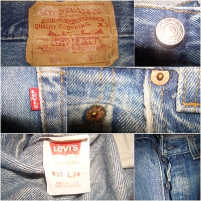 #7911# ยีนส์ลีวายส์ 501 ผ้าทราย ของแท้ มือสอง เอว35 ยาว28 made in usa ก้านดำ แป๊กเงิน รุ่นเก่า