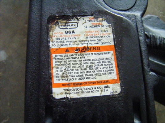 ขาย -แม่แรงเครื่องปั้นจั่นตอกเสาเข็ม SIMPLEX รุ่น86A สินค้าสหรัฐอเมริกา