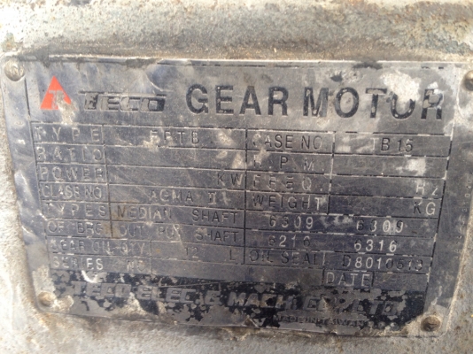 ขายมอเตอร์เกียร์ Teco 15HP. 380V อัตราทด 1:30 สภาพดี วิ่งนิ่ม พร้อมใช้งาน ขายมอเตอร์เกียร์ Teco 15HP. 380V อัตราทด 1:30 สภาพดี วิ่งนิ่ม พร้อมใช้งาน