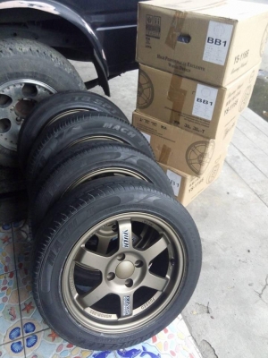 แม็กใหม่ TE37 ขอบ 15 กว้าง 7 สีทองฟอร์จ พร้อมยาง