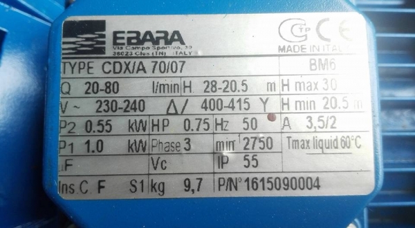 ** SOLD ** ปั้มน้ำหัวสแตนเลส EBARA ITALY ขนาด 0.75 HP 380V สภาพใหม่ 95\% ใสๆงานเดิมๆสีเดิมๆนุ่มทุกตัวมาเทสก่อนได้!!