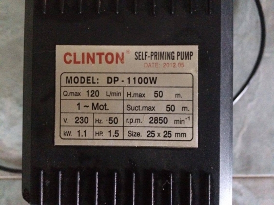 ขายปั๊มดูดน้ำบาดาล CLINTON DP1100W(N) ปั้มน้ำเจทคู่ 1,100วัตต์ 1.5แรงม้า - ใบพัดทองเหลือง(ใช้งานน้อย)