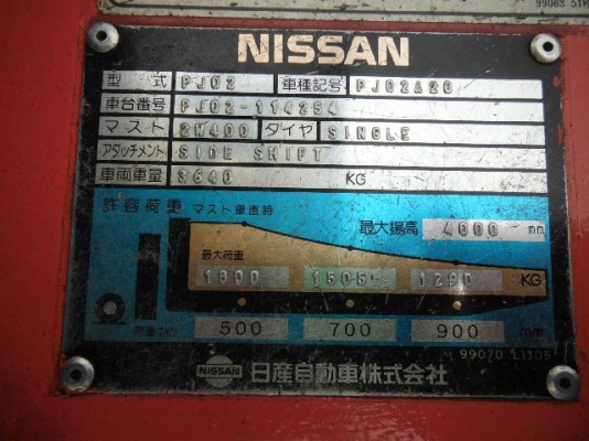 รถโฟล์คลิฟท์รอนำเข้า NISSAN รุ่น PJ02-114254  นำเข้าจากประเทศญี่ปุ่น 100\% ไม่เคยใช้งานในประเทศไทย