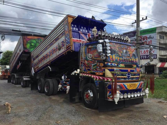 ขายรถพ่วง HINO เครื่อง 344 แรง แม่ปี 55 ลูกปี 59 ลูก 3 เพลาแท้ยาว 6.80 เมตร กระบะอู่พงษ์ไพบูลย์บ้านโป่ง ยาง 80\% ทะเบียนพร้อม