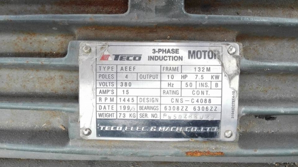 ** เหลือ 3 ลูก ** มอเตอร์ Teco ขนาด 10 HP 1450 RPM 380V. ถอดจากคอมแอร์สภาพใสๆสวยสดเดิมมาเทสก่อนได้!!