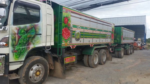 ขายรถพ่วงดัมพ์ Hino เครื่อง 320 แรง แม่ปี 46 ลูกปี 56 ดัมพ์มิเนียมอู่เปี๊ยกบ้านโป่ง ลูก 3 เพลาแท้ ยาว 6.80 เมตร