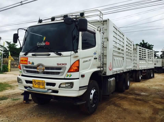 ขายรถพ่วงไม่ดัมพ์ Hino เครื่อง 320 แรง ปี 47 กระบะสามมิตรไม่ดัมพ์ ลูก 3 เพลา