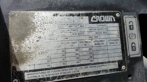 ขายรถโฟล์คลิฟท์ CROWN รุ่น CG15SC ปี 2006 ของอเมริกา เครื่องยนต์ MITSUBISHI 4G63 เบนซิน พร้อมระบบเชื้อเพลิงLPG ซึ่งติดตั้งมาแล้ว ระบบไฮดรอลิค