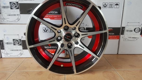 ขายล้อใหม่ YACHIYODA ขอบ15 (หน้าเงาคลิปแดง) 4รู 100/114