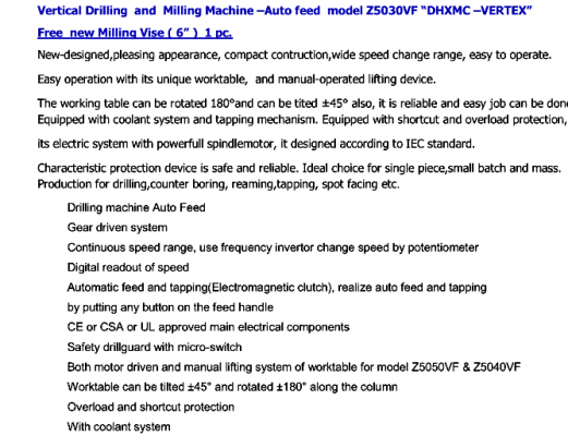 ด่วนลดราคาสุด ๆค่ะ* สว่านแท่นเจาะและต๊าปเกลียว( Milling M20)ตั้งพื้นออโต 2 ระบบในเครื่องเดียวจากไต้หวัน M20 ไฟ380ยี่ห้อDHXMC-VERTEXรุ่นZ5030VF.