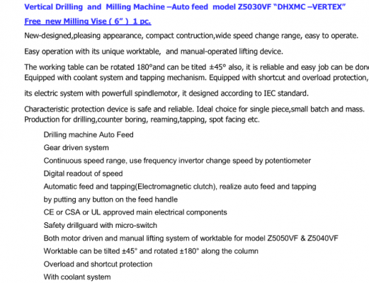 ด่วนลดราคาสุด ๆค่ะ* สว่านแท่นเจาะและต๊าปเกลียว( Milling M20)ตั้งพื้นออโต 2 ระบบในเครื่องเดียวจากไต้หวัน M20 ไฟ380ยี่ห้อDHXMC-VERTEXรุ่นZ5030VF.