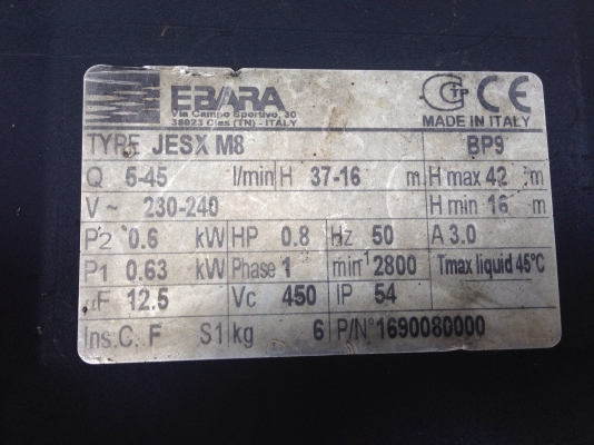 ขายปั้มน้ำหัวปั้มสแตนเลส Ebara 0.8HP. 220V ไฟบ้าน รุ่นแรงดันสูง สภาพสวย วิ่งนิ่มเดิมๆ พร้อมใช้งาน