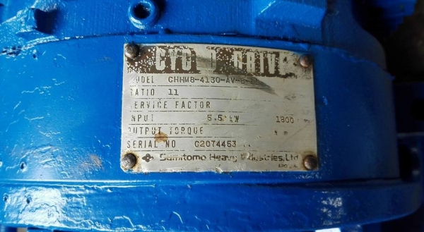 ** SOLD ** มอเตอร์เกียร์ Sumitomo Cyclodrive 7.5 HP 380V มีเบรค ทด 1:11 ความเร็วรอบประมาน 140 RPM