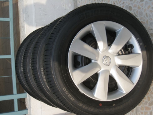 ขายกะทะล้อ nissan almera 14" 4/100 +ฝาครอบ+ยางปี13(081-3747940)