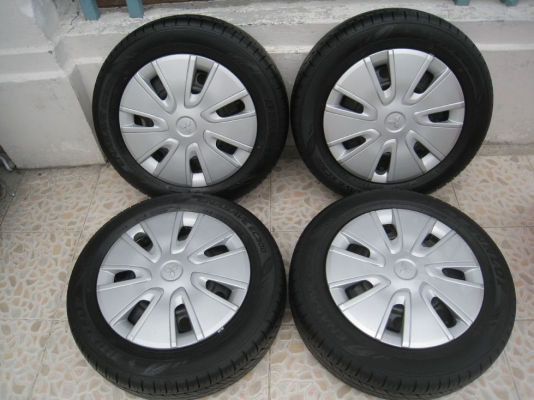 ขายกะทะล้อ mitsubishi mirage 14" 4/100 +ฝาครอบ+ยางปี12(081-3747940)