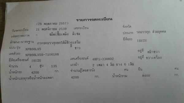 รถอีซูซุ 6 ล้อดั้ม NPR เปลื่ยนเครื่อง 135 แรงม้า ปี 39. สนใจติดต่อ 081 - 6079515
