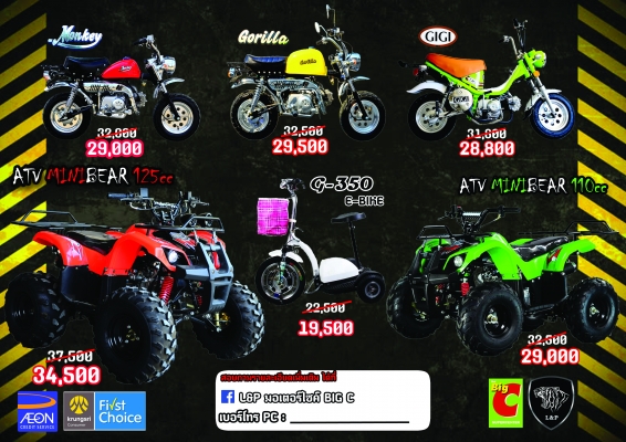 สินค้ามากมาย BIG C L&amp;P รถมอไซค์ ATV มังกี้กอลิล่า BUGGY GIGI และอื่นๆรวมไปถึงรถไฟฟ้า