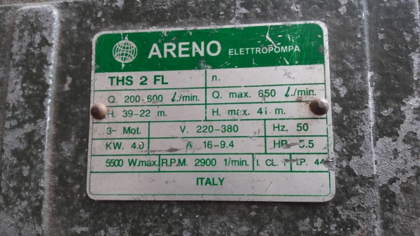 ขาย !! ปั้มน้ำหอยโข่งARENOขนาด5.5แรง380v.สภาพเดิม พร้อมใช้งาน