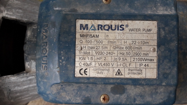ขาย !! ปั้มน้ำหอยโข่ง2แรง220v.ยี่ห้อMARQUIS ท่อ2"พร้อมใช้งาน