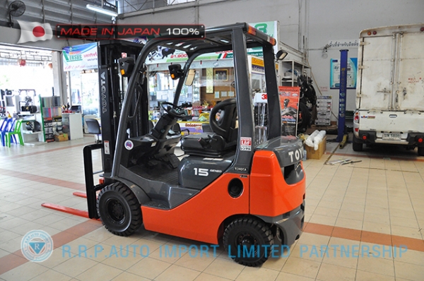 ขายรถโฟล์คลิฟท์มือสอง TOYOTA รุ่น 8FG15-33801 ราคา 295,000 บาท นำเข้าจากประเทศญี่ปุ่น 100\% ไม่เคยใช้งานในไทย