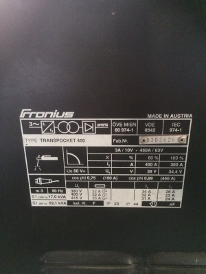 เครื่องเชื่อมไฟฟ้า ยี่ห้อ"FRONIUS" รุ่น VP450 (นำเข้าจากออสเตรเลีย) เครื่องเชื่อมไฟฟ้า ยี่ห้อ"FRONIUS" รุ่น VP450 (นำเข้าจากออสเตรเลีย)