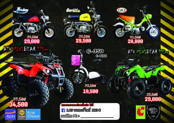 สินค้ามากมาย BIG C L&amp;P รถมอไซค์ ATV มังกี้กอลิล่า BUGGY GIGI และอื่นๆรวมไปถึงรถไฟฟ้า