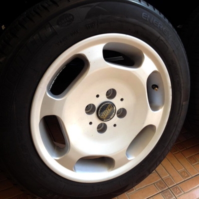 สวยทั้งชุดยาง Michelin 185 65 15 ปี 3912 ดอกเต็มวิ่งน้อย ET 38 กว้าง 7 นิ้ว หายาก ตจวส่งได้