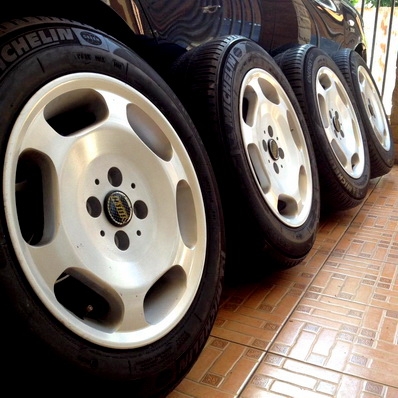 สวยทั้งชุดยาง Michelin 185 65 15 ปี 3912 ดอกเต็มวิ่งน้อย ET 38 กว้าง 7 นิ้ว หายาก ตจวส่งได้