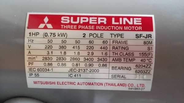 ** SOLD ** มอเตอร์ Mitsubishi 1 HP 380V 2 POLE รอบเร็วของใหม่ในลัง!!