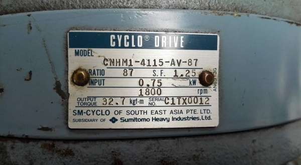 ** Sold ** มอเตอร์เกียร์ Sumitomo Cyclodrive 1 HP 380V ทด 1:87 เพลาออก 17 RPM