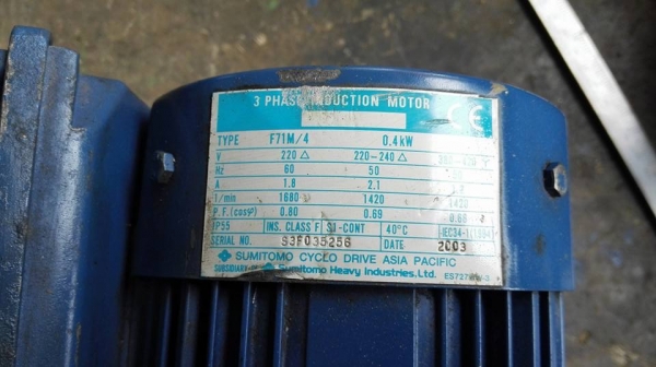 ** เหลือ 2 ตัว ** มอเตอร์เกียร์ Sumitomo Cyclodrive 0.5 HP 380V ทด 1:121 เพลาออก 11 RPM