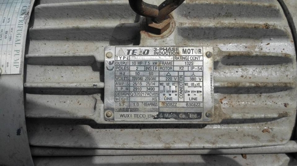 ** เหลือ 1 ตัว ** ปั้มน้ำหอยโข่งใบพัดทองเหลือง CENTRIFUGAL มอเตอร์ TECO 10 HP 380V เข้า 3"- 3" พร้อมใช้งาน