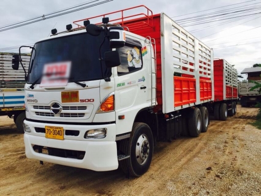 ขายรถพ่วงไม่ดัมพ์ HINO เครื่อง 344 แรง ธค.56 กระบะสามมิตรไม่ดัมพ์ ลูก 3 เพลา ยางดี รถสวยพร้อมใช้งาน