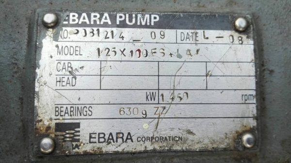 ** SOLD ** ปั้มน้ำหอยโข่งใบพัดทองเหลือง EBARA เข้า 5"- 4" มอเตอร์ Mitsubishi 40 HP พร้อมใช้งาน