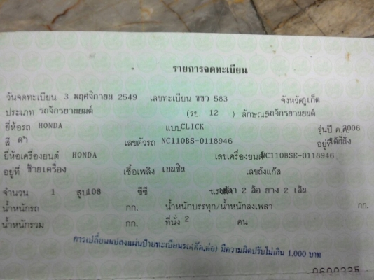 HONDA CLICK 110 คาร์บู เอกสารทะเบียนครบ เครื่องเดิม