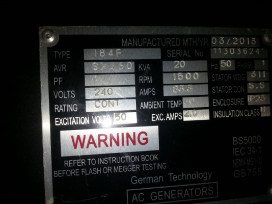 เครื่องปั่นไฟ 22KVA/22KW 1เฟส รับประกันสินค้า 1ปี มีสินค้าพร้อมส่ง