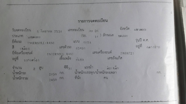 รถบดสั่นสะเทือน   ขับเคลื่อนด้วยตัวเองสั่นสะเทือน 2 ล้อ  ยี่ห้อ INGEROLL RAND  มีเล่มทะเบียน