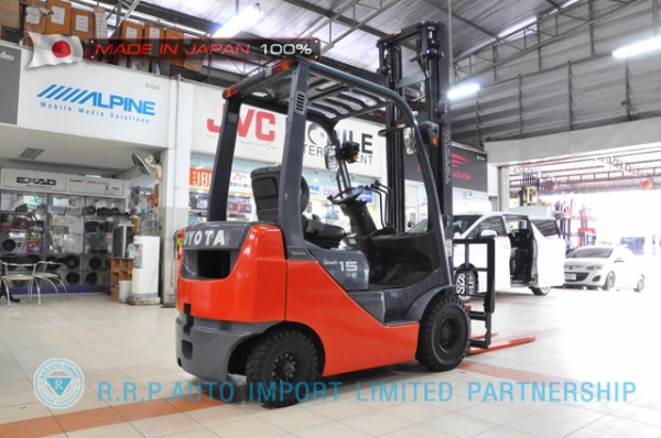 ขายรถโฟล์คลิฟท์มือสอง TOYOTA รุ่น  8FG15-11920 ราคา 295,000 บาท นำเข้าจากประเทศญี่ปุ่น 100\% ไม่เคยใช้งานในไทย