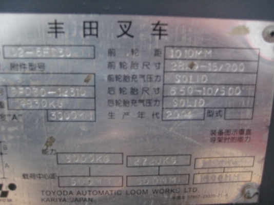 ขาย Fork lift โฟคลิฟ โตโยต้า นำเข้า รุ่น 6FD30 3 ตัน