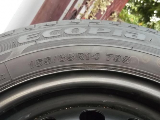 กะทะ14 4รู100 ใส่ได้ทุกรุ่นดุมกลางใหญ่ + ยาง Bridgestone Ecopia 165/65/14 ปี12
