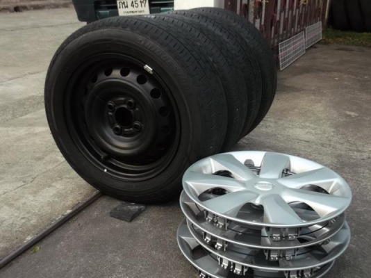 กะทะ14 4รู100 ใส่ได้ทุกรุ่นดุมกลางใหญ่ + ยาง Bridgestone Ecopia 165/65/14 ปี12