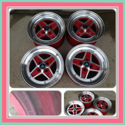 ขายแม็กซ์มือ2 Enkei Apache สีแดงเงา กว้าง 8ขอบ15นื้ว 4รู100 ราคา 8900 บาทถูก