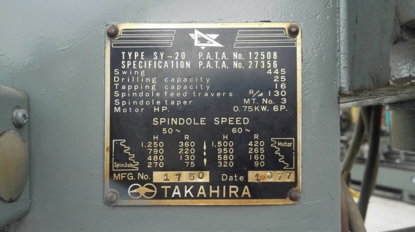 ** SOLD ** แท่นสว่านเจาะต้าปญี่ปุ่น TAKAHIRA Made in JAPAN เจาะได้ 25 มม. ต้าปได้ 16 มม. ลงตู้สดนอก!!