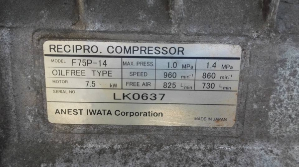 ** SOLD ** ปั้มลมญี่ปุ่น IWATA JAPAN รุ่น ANEST OILFREE 10 HP 180L. ไฟ 200V 3 สาย ลงตู้สดนอก!!