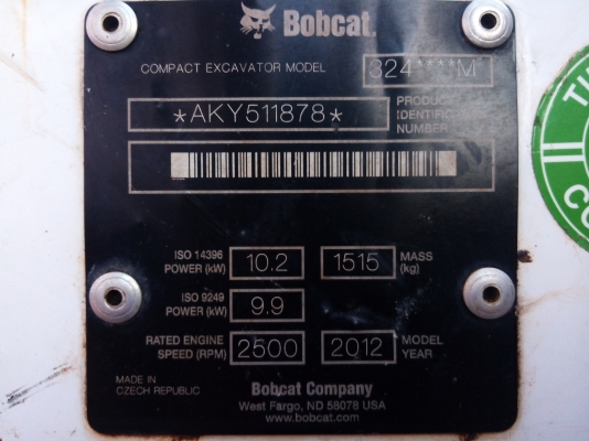 ขายรถขุด "Bobcat 324" เก่านอกแท้ มีเอกสารใบอินวอย