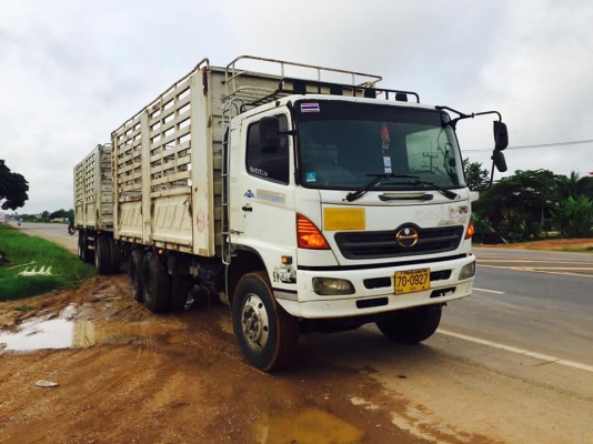 ขายรถพ่วงไม่ดัมพ์ HINO mega ครื่อง 320 แรง ปี 47 กระบะสามมิตร ลูก 3 เพลา ทะะเบียนพร้อม