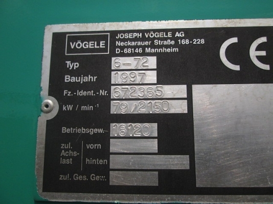 รถปูยาง ยี่ห้อ  Vogele  Model : SUPER1600 S/No : 0672365 Year : 1997 Hour : 5646  From Europe