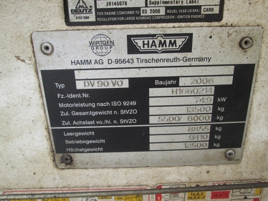 รถบด ยี่ห้อ Hamm (Tandem roller)  รุ่น DV90VO S/no:  H1660214  รถปี 1997 ชั่วโมงใช้งาน 8481 นำเข้าจากยุโรป