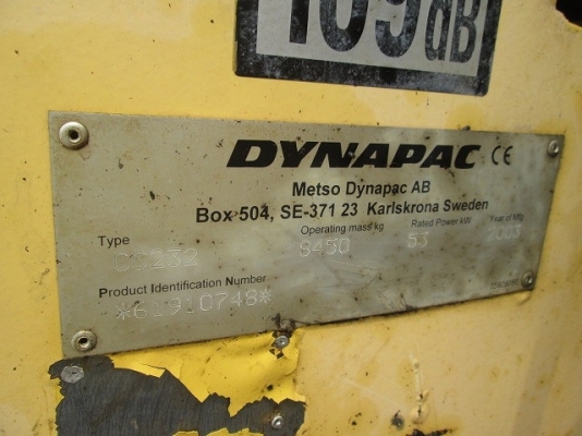 Dynapac (Tandem Roller) รุ่น : CC232 S/No : 61910748 ปี : 2003 ชั่วโมงทำงาน : 4694 Dynapac (Tandem Roller) รุ่น : CC232 S/No : 61910748 ปี : 2003 ชั่วโมงทำงาน : 4694