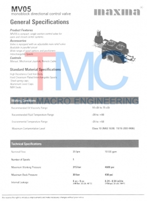 ไฮดรอลิกคอนโทรลวาล์ว(1แกน) maxma-MV05L-R(250)ปี2017